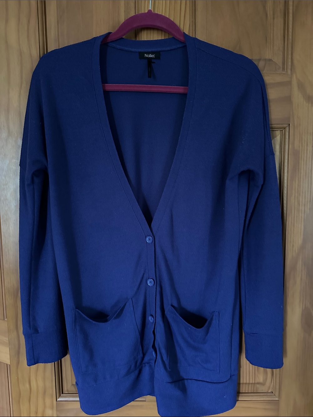 Nollie Navy Blue V-Neck Button Cardigan with Pockets
